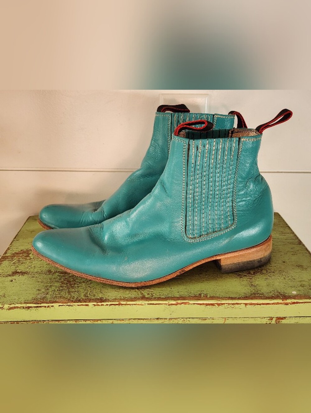 Turquoise Leather Ankle Boots